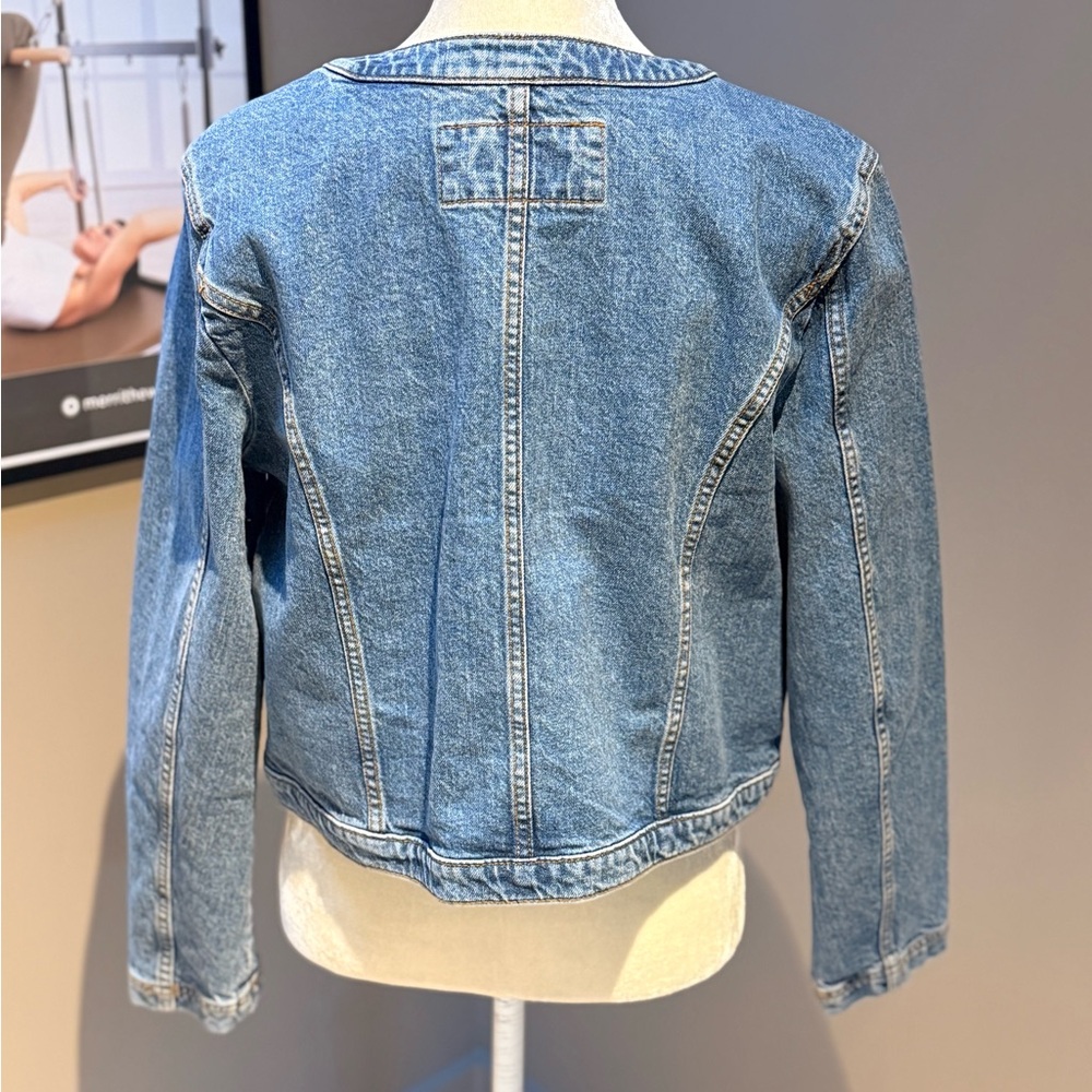 LOFT Blue Denim Jacket with Button Detail - Picture 2 of 4